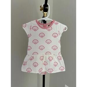 Monica + Andy Pink/White Shell Short Sleeve Bodysuit Dress